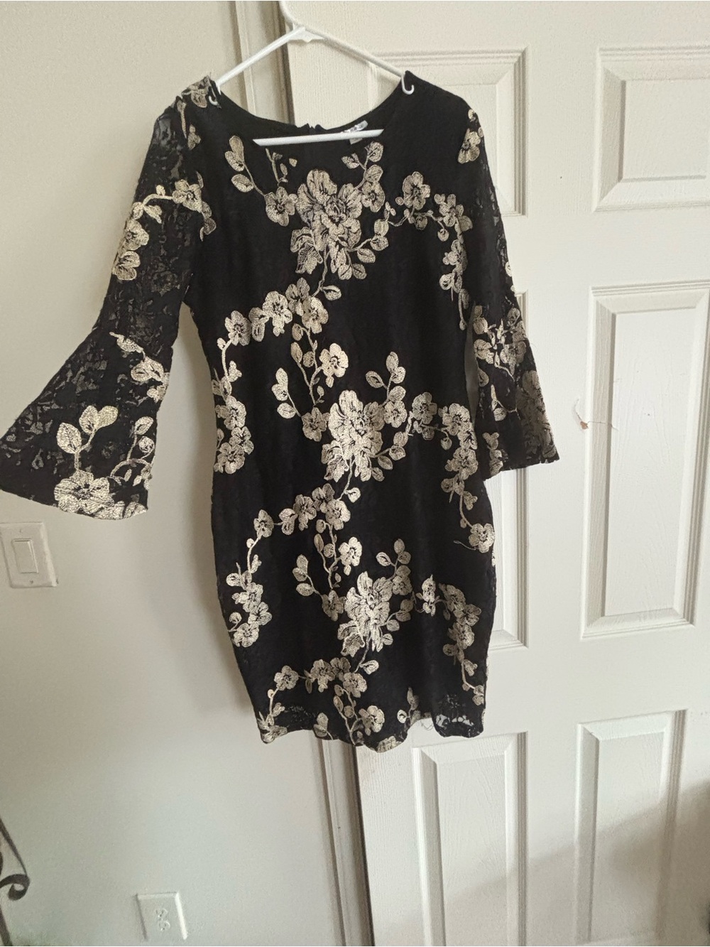 Olivia Matthews Black Lace Dress with Ivory Floral Accents